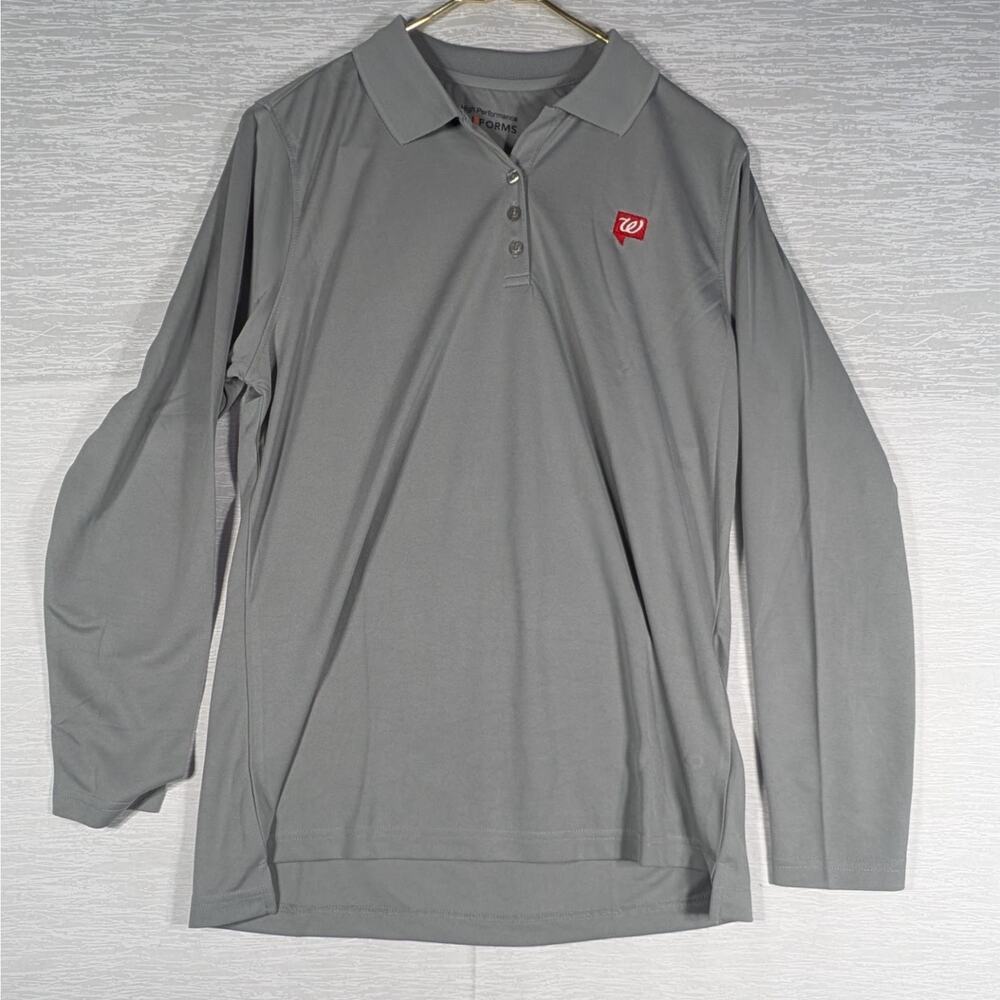 Walgreens Employee Uniform Polo Shirt Mens Large Grey Long Sleeve Shirt